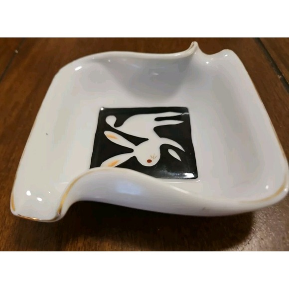 Vintage Japan Ucagco China Rabbit MCM White Porcelain Ashtray Ash TRAY - Picture 2 of 7